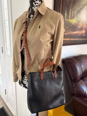 Madewell Transport Crossbody Bag Black /Brown Leather Tote Zip Top minimalist